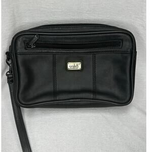 VTG Condotti Handmade Designer Black Leather Travel Make-up Toiletrie Wristlet